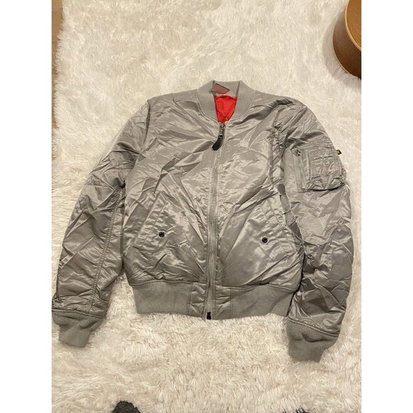 80s Alpha Industries MA-1 Intermediate Flyer Man’s Reversible Grey Bomber Jacket - Picture 3 of 9